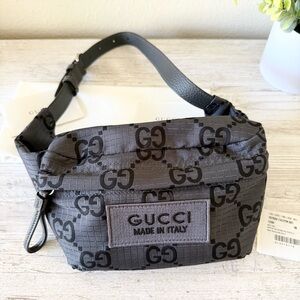 New Gucci Ripstop Jumbo GG nylon shoulder belt bag men size 80cm gray